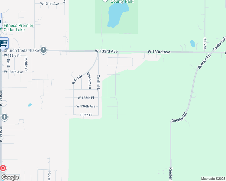 map of restaurants, bars, coffee shops, grocery stores, and more near 13459 Cardinal Lane in Cedar Lake