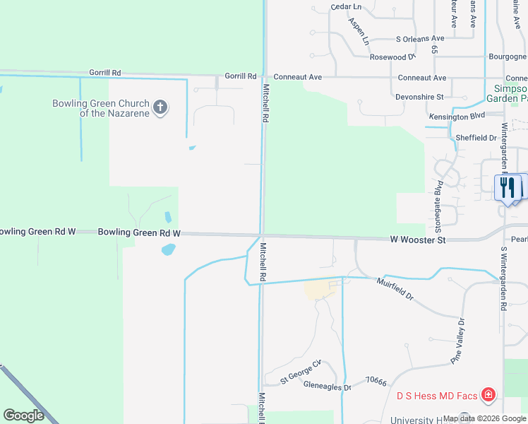 map of restaurants, bars, coffee shops, grocery stores, and more near Township Highway 81 in Bowling Green