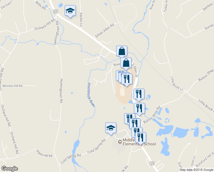 map of restaurants, bars, coffee shops, grocery stores, and more near 3 Turtle Springs Lane in Newtown