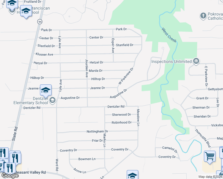 map of restaurants, bars, coffee shops, grocery stores, and more near 2811 Jeanne Drive in Parma