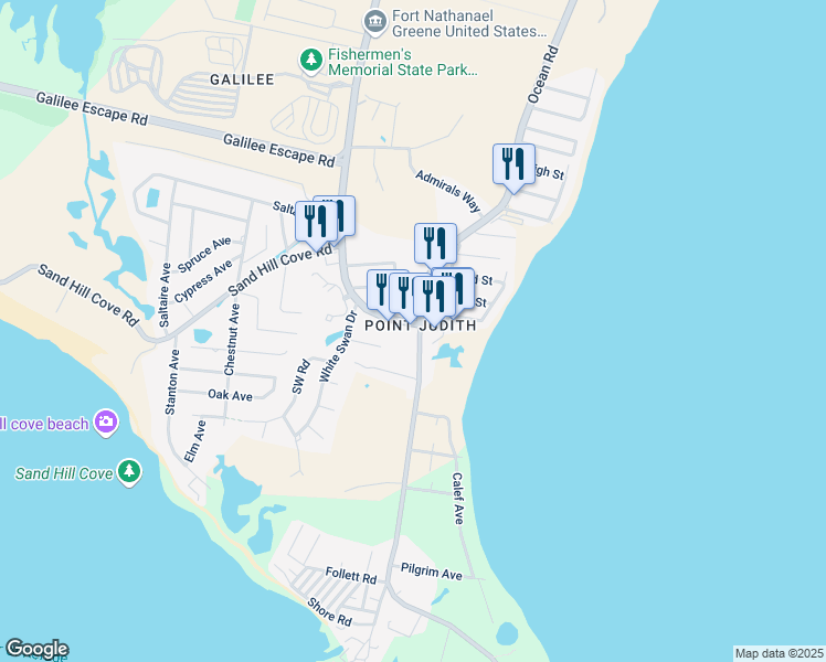 map of restaurants, bars, coffee shops, grocery stores, and more near in Narragansett