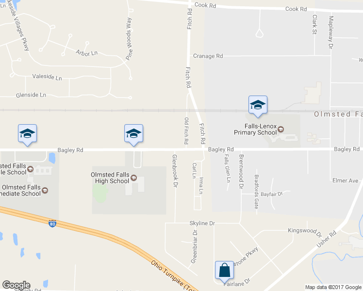 map of restaurants, bars, coffee shops, grocery stores, and more near 26902 Bagley Road in Olmsted Falls