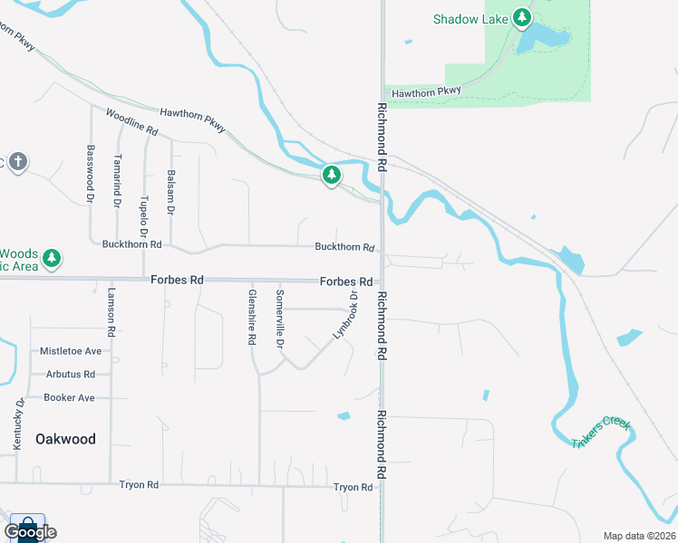 map of restaurants, bars, coffee shops, grocery stores, and more near 26410 Forbes Road in Bedford