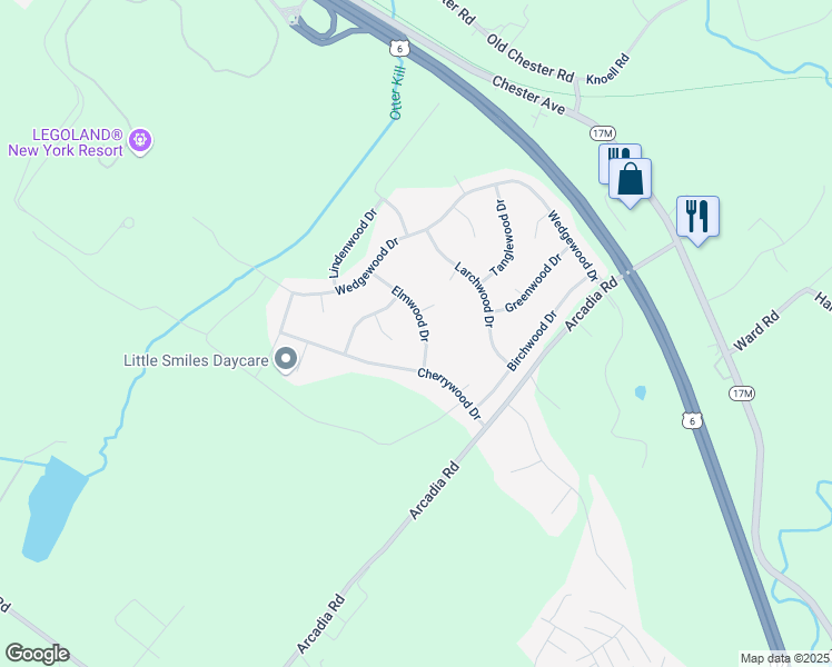 map of restaurants, bars, coffee shops, grocery stores, and more near 7 Elmwood Drive in Goshen