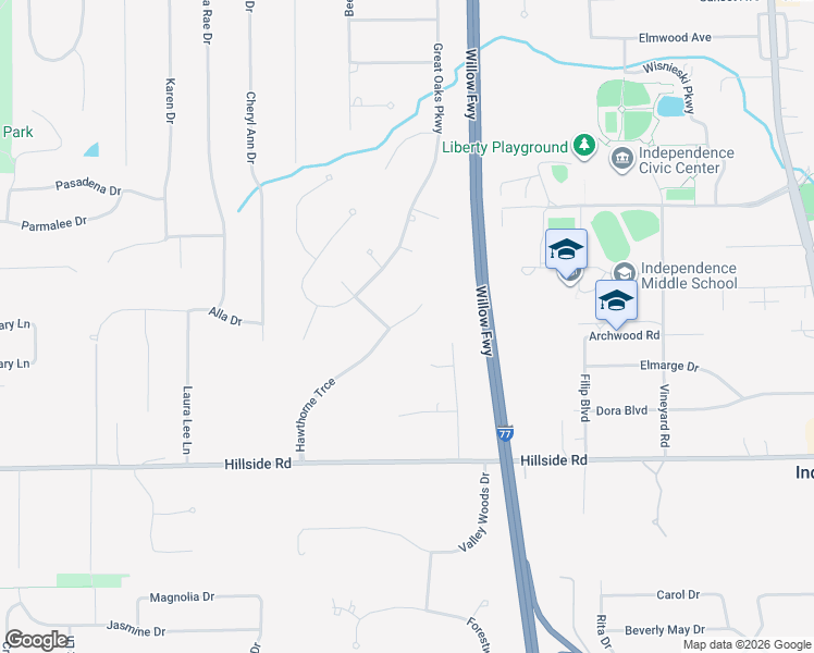 map of restaurants, bars, coffee shops, grocery stores, and more near 6985 Hawthorne Trace in Independence