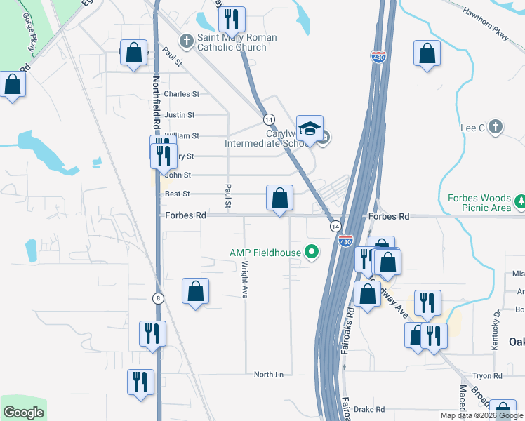 map of restaurants, bars, coffee shops, grocery stores, and more near 179 Forbes Road in Bedford