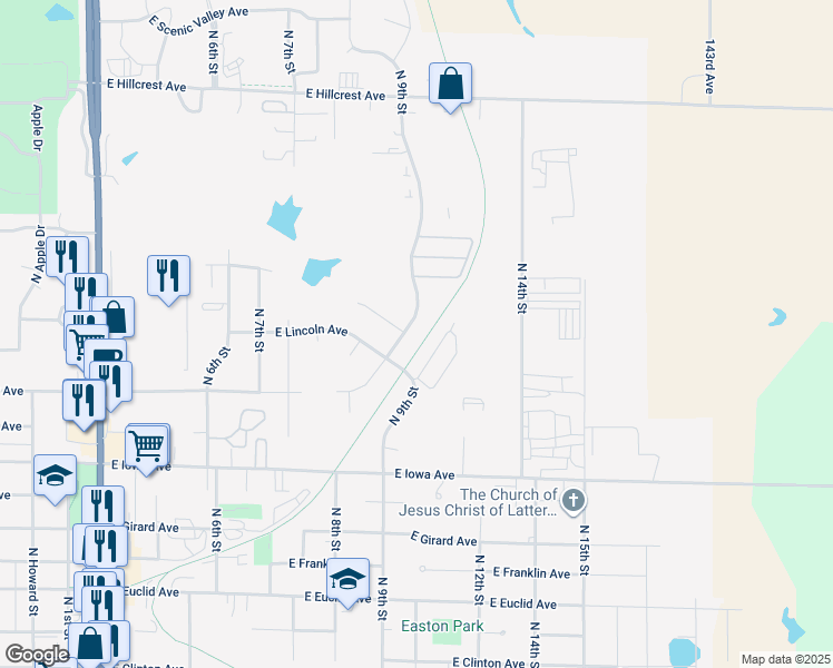 map of restaurants, bars, coffee shops, grocery stores, and more near 1308 North 9th Street in Indianola