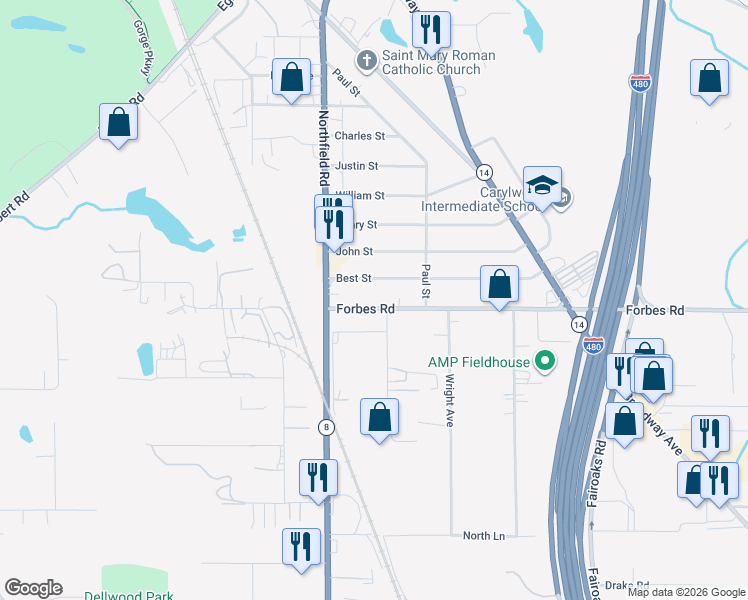 map of restaurants, bars, coffee shops, grocery stores, and more near 37 Forbes Road in Bedford