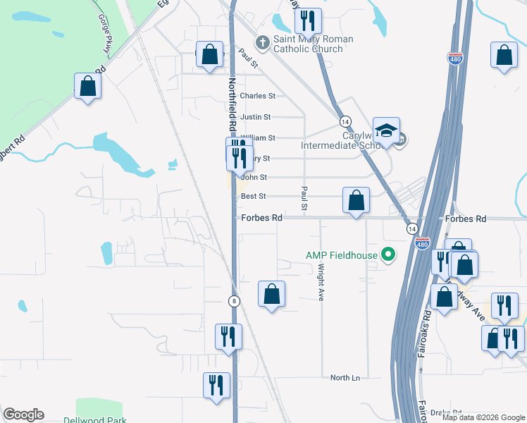 map of restaurants, bars, coffee shops, grocery stores, and more near 37 Forbes Rd in Bedford