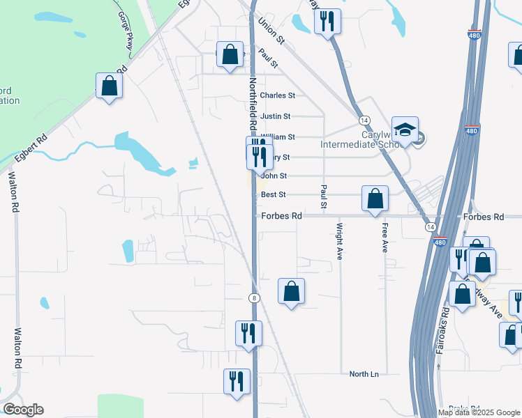 map of restaurants, bars, coffee shops, grocery stores, and more near in Bedford