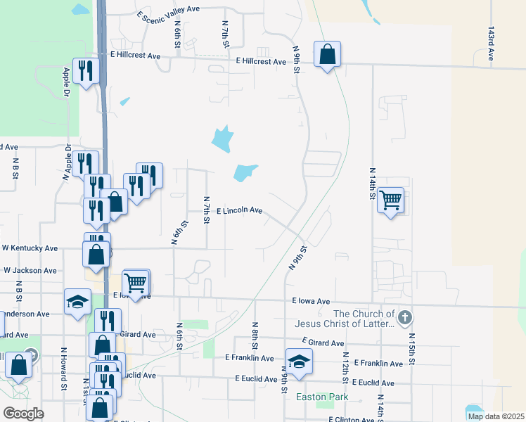 map of restaurants, bars, coffee shops, grocery stores, and more near 1005 East Lincoln Avenue in Indianola