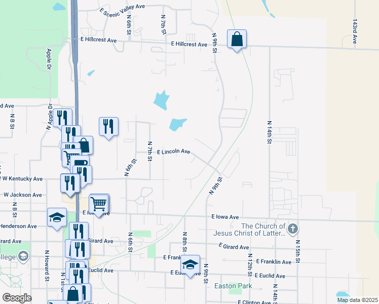 map of restaurants, bars, coffee shops, grocery stores, and more near 1005 East Lincoln Avenue in Indianola