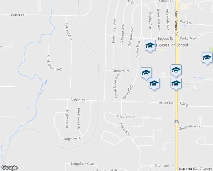 map of restaurants, bars, coffee shops, grocery stores, and more near 6839 Glenallen Avenue in Solon