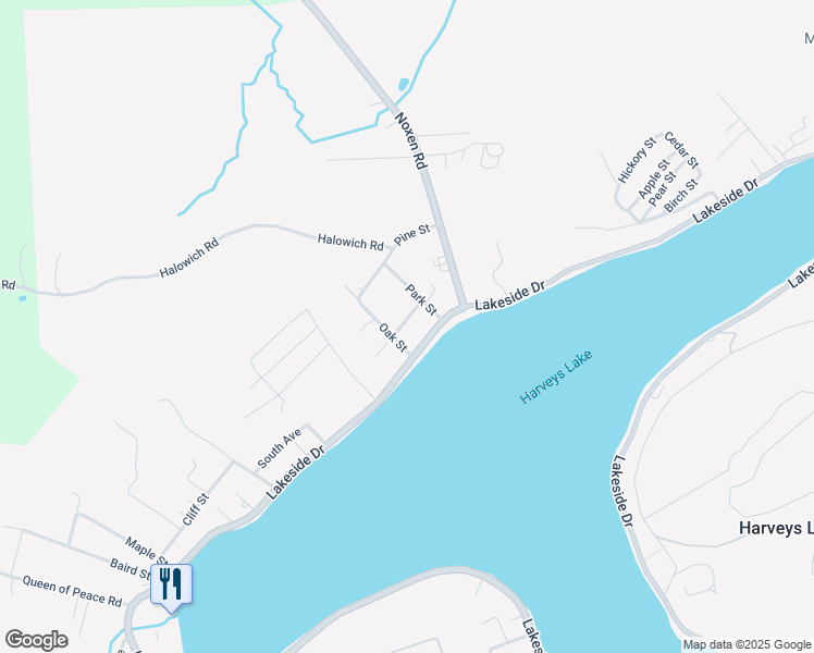 map of restaurants, bars, coffee shops, grocery stores, and more near 1742 Lakeside Drive in Harveys Lake