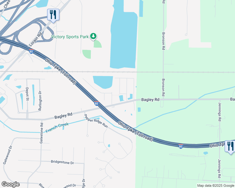 map of restaurants, bars, coffee shops, grocery stores, and more near 8288 Walker Drive in North Ridgeville