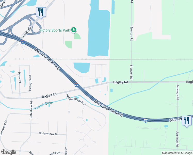 map of restaurants, bars, coffee shops, grocery stores, and more near 8288 Walker Drive in North Ridgeville