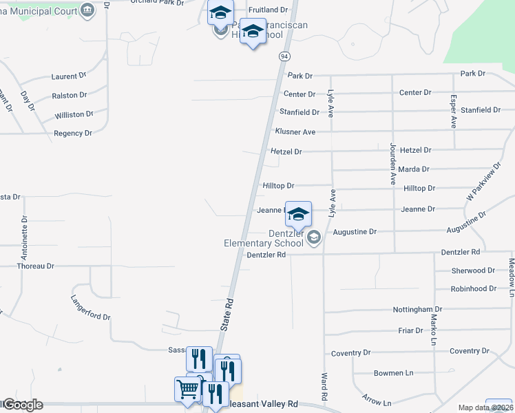 map of restaurants, bars, coffee shops, grocery stores, and more near 7069 State Road in Parma