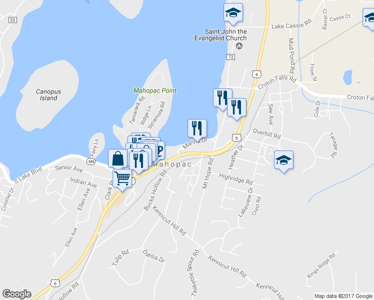 map of restaurants, bars, coffee shops, grocery stores, and more near 646 U.S. 6 in Mahopac