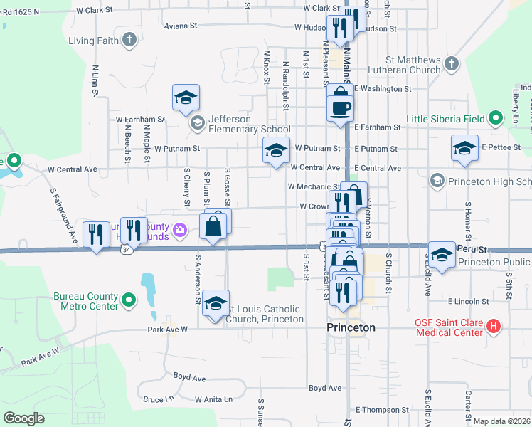 map of restaurants, bars, coffee shops, grocery stores, and more near 415 Orange Street in Princeton