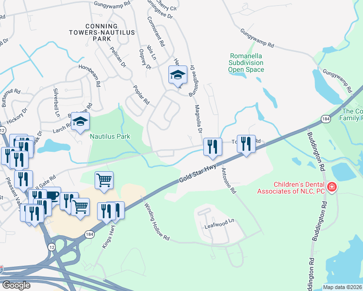 map of restaurants, bars, coffee shops, grocery stores, and more near 385 Toll Gate Road in Groton