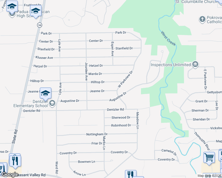 map of restaurants, bars, coffee shops, grocery stores, and more near 2811 Jeanne Drive in Parma