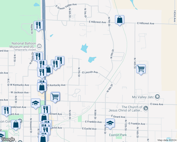 map of restaurants, bars, coffee shops, grocery stores, and more near 801 East Lincoln Avenue in Indianola
