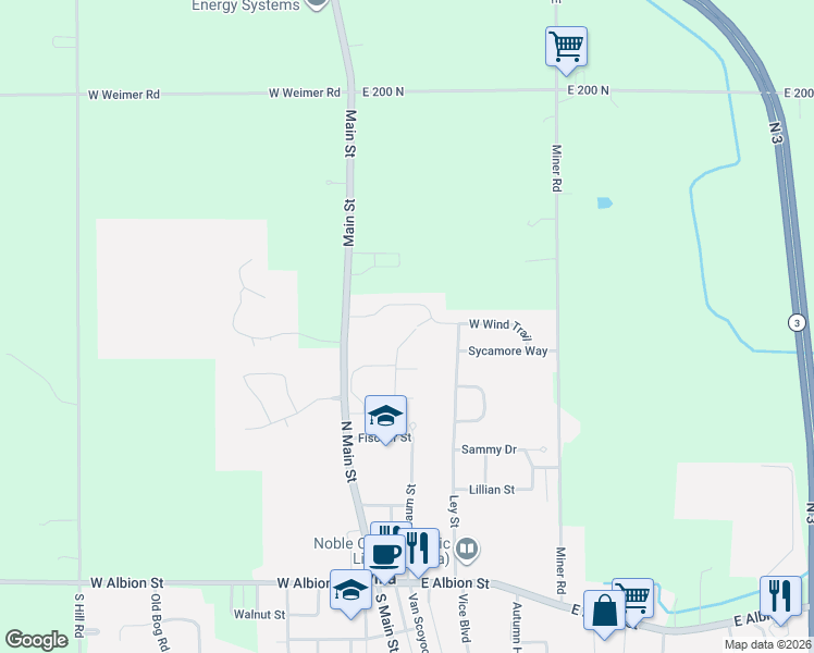map of restaurants, bars, coffee shops, grocery stores, and more near 515 Clark Street in Avilla