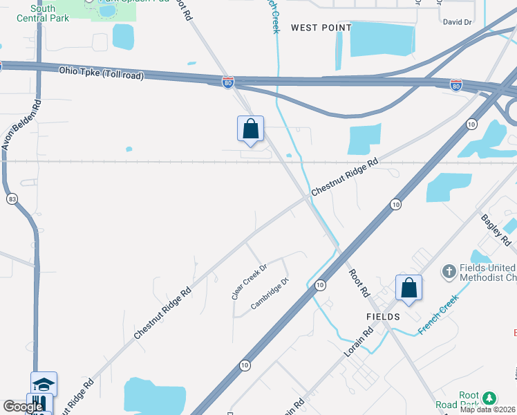 map of restaurants, bars, coffee shops, grocery stores, and more near 34814 Chestnut Ridge Road in North Ridgeville