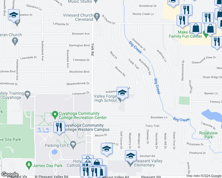 map of restaurants, bars, coffee shops, grocery stores, and more near 10078 Independence Boulevard in Parma Heights