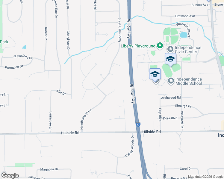 map of restaurants, bars, coffee shops, grocery stores, and more near 6985 Hawthorne Trace in Independence