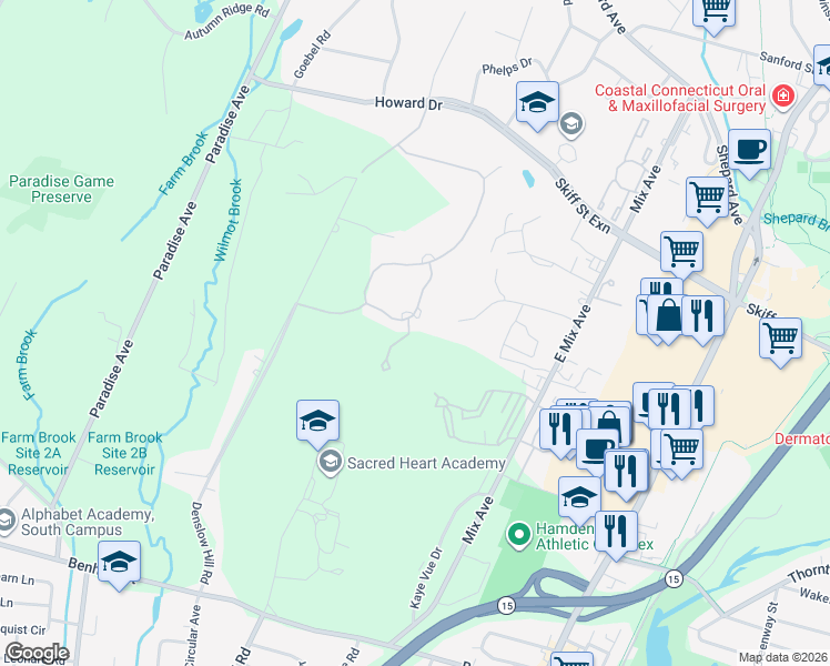 map of restaurants, bars, coffee shops, grocery stores, and more near 29 Canterbury Road in Hamden