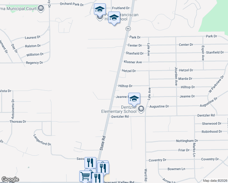 map of restaurants, bars, coffee shops, grocery stores, and more near 7069 State Road in Parma