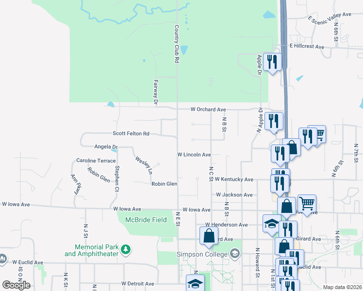 map of restaurants, bars, coffee shops, grocery stores, and more near 503 West Lincoln Avenue in Indianola