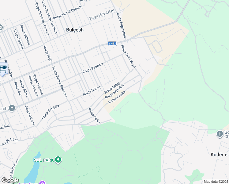 map of restaurants, bars, coffee shops, grocery stores, and more near Rruga Kryevidh in Tirana