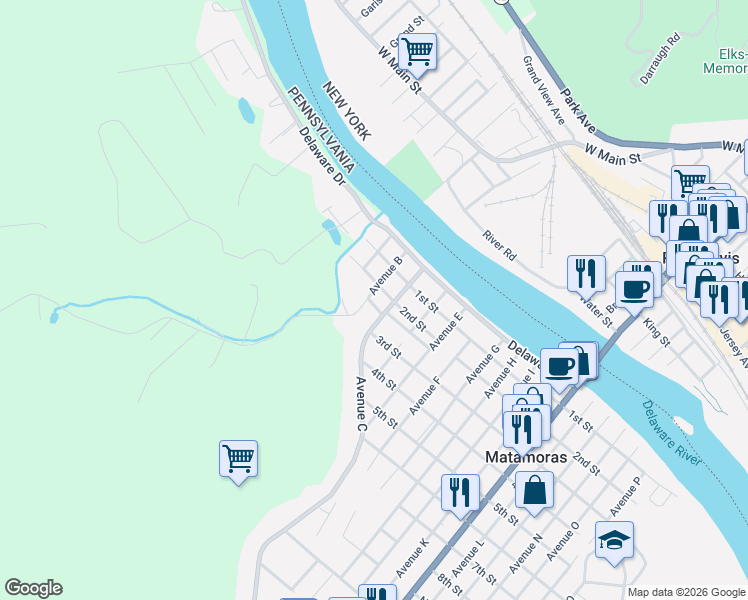 map of restaurants, bars, coffee shops, grocery stores, and more near 102 Avenue B in Matamoras