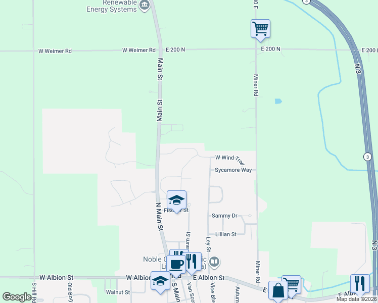 map of restaurants, bars, coffee shops, grocery stores, and more near 515 Clark Street in Avilla