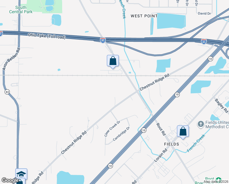 map of restaurants, bars, coffee shops, grocery stores, and more near 8100 Root Road in North Ridgeville