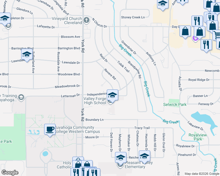 map of restaurants, bars, coffee shops, grocery stores, and more near 6865 Lantern Lane in Parma Heights