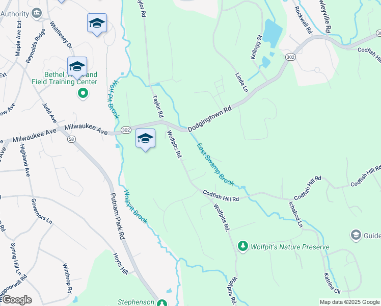 map of restaurants, bars, coffee shops, grocery stores, and more near 5 Wolfpits Road in Bethel