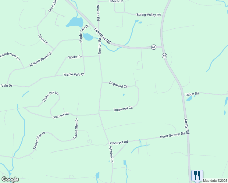 map of restaurants, bars, coffee shops, grocery stores, and more near 63 Dogwood Circle in Woodbridge