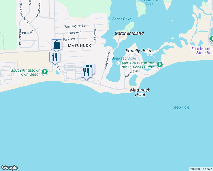 map of restaurants, bars, coffee shops, grocery stores, and more near 990 Matunuck Beach Road in South Kingstown