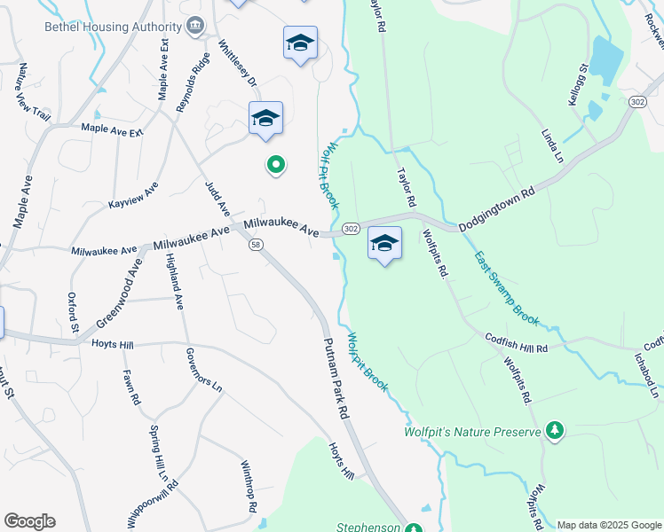 map of restaurants, bars, coffee shops, grocery stores, and more near 12 Dodgingtown Road in Bethel