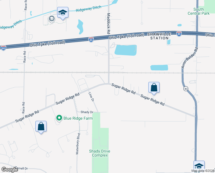 map of restaurants, bars, coffee shops, grocery stores, and more near 8174 Maddock Road in North Ridgeville