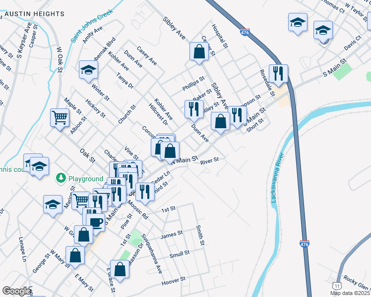 map of restaurants, bars, coffee shops, grocery stores, and more near 207 Sampson Street in Old Forge