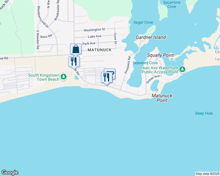 map of restaurants, bars, coffee shops, grocery stores, and more near 919 Matunuck Beach Road in South Kingstown