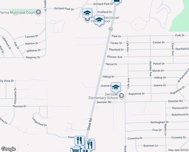 map of restaurants, bars, coffee shops, grocery stores, and more near 7032 State Road in Cleveland