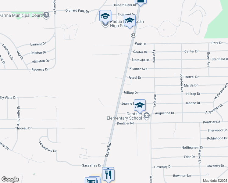 map of restaurants, bars, coffee shops, grocery stores, and more near 7032 State Road in Cleveland