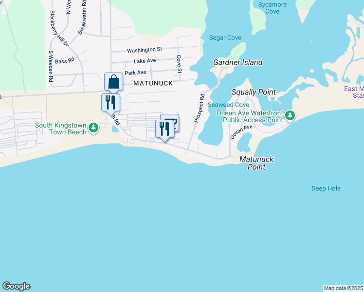 map of restaurants, bars, coffee shops, grocery stores, and more near 932 Matunuck Beach Road in South Kingstown