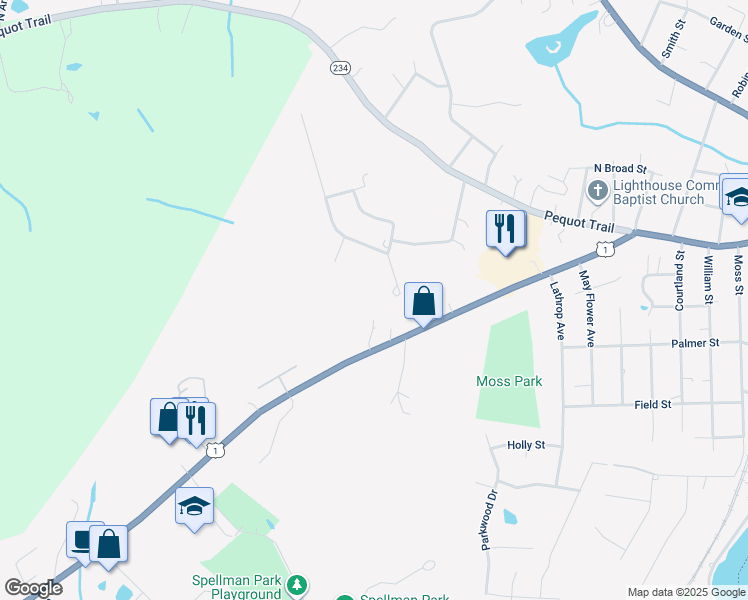 map of restaurants, bars, coffee shops, grocery stores, and more near 5 Castle Meadow Drive in Stonington