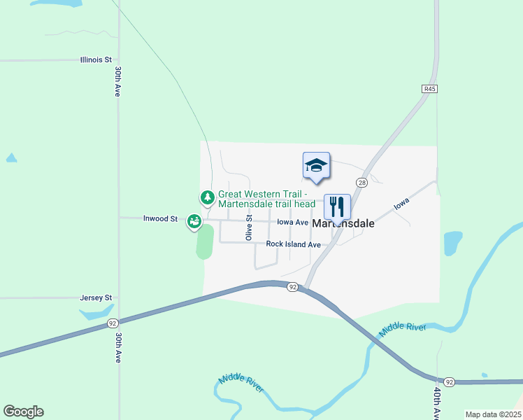 map of restaurants, bars, coffee shops, grocery stores, and more near in Martensdale